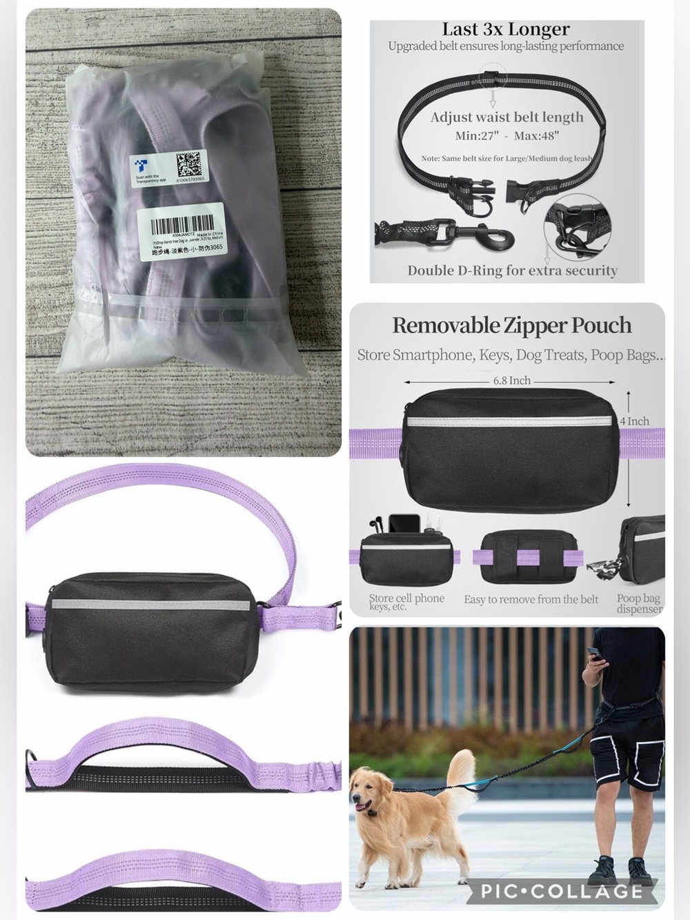 Hands Free Dog Leash with Zipper Pouch